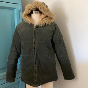 Roxy Fur Hooded Corduroy Lined Coat Jacket